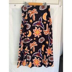 Shein X Celestial Sun Moon Evil Eye Print Midi Skirt Black Multi Large NEW
